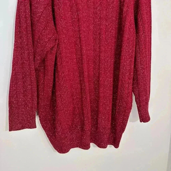 Athleta Crossroads Metallic Holiday Sweater Cable Knit Crew Wool | Red | SZ 2X - Picture 10 of 13